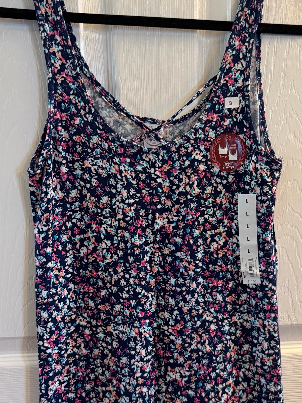 SO Navy Floral Women's Tank Top with Crisscross Back